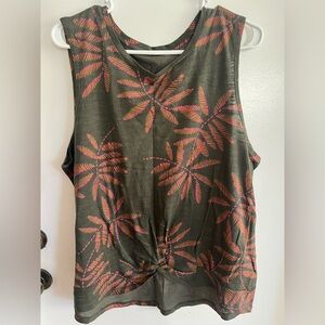 A New Day Olive and Coral Leaf Tank Top